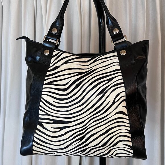 Aqua Madonna Leather & Zebra Fur Tote - Picture 1 of 8
